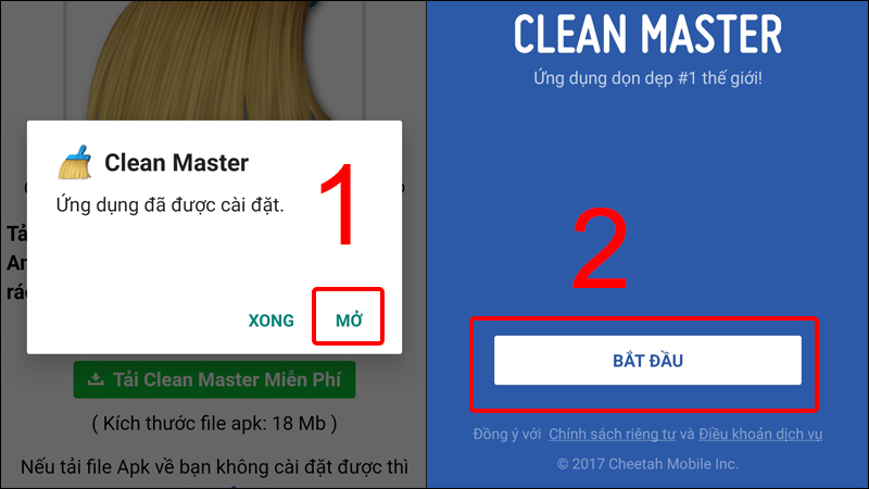 Cần tải và mở ứng dụng Clean Master lên